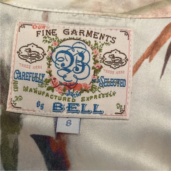 Our Fine Garments By Bell Women's Floral Print Silk Top Size 8 Tie Neck Blouse - Picture 7 of 10